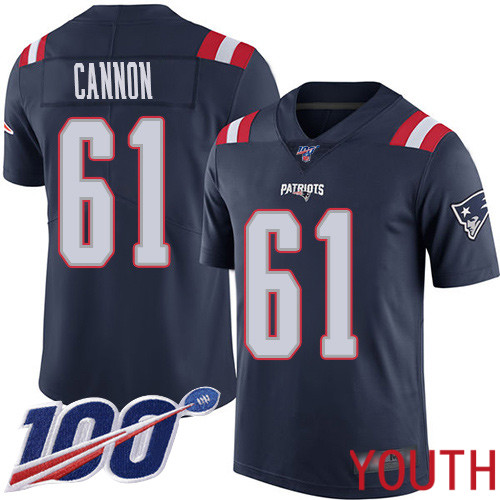 New England Patriots Football #61 100th Season Limited Navy Blue Youth Marcus Cannon NFL Jersey
